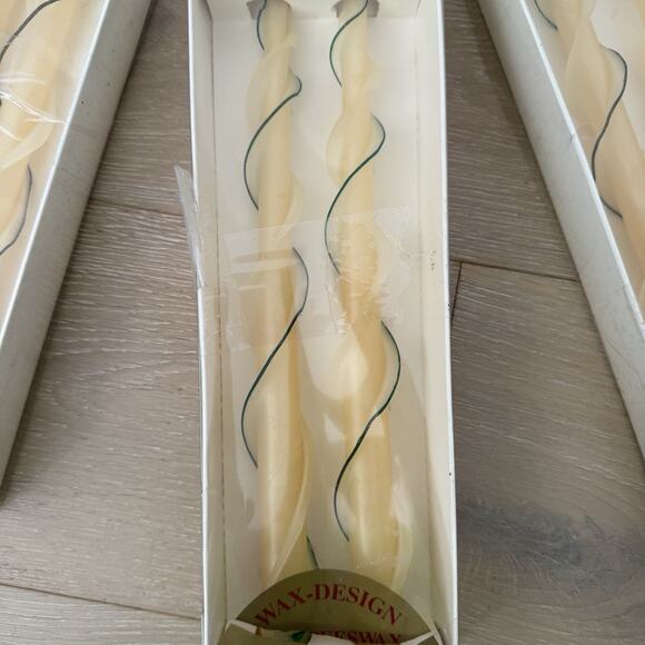 Wax Designs VTG 12” Swirl Taper Flame Candle Cream Green Ruffle Old Stock USA